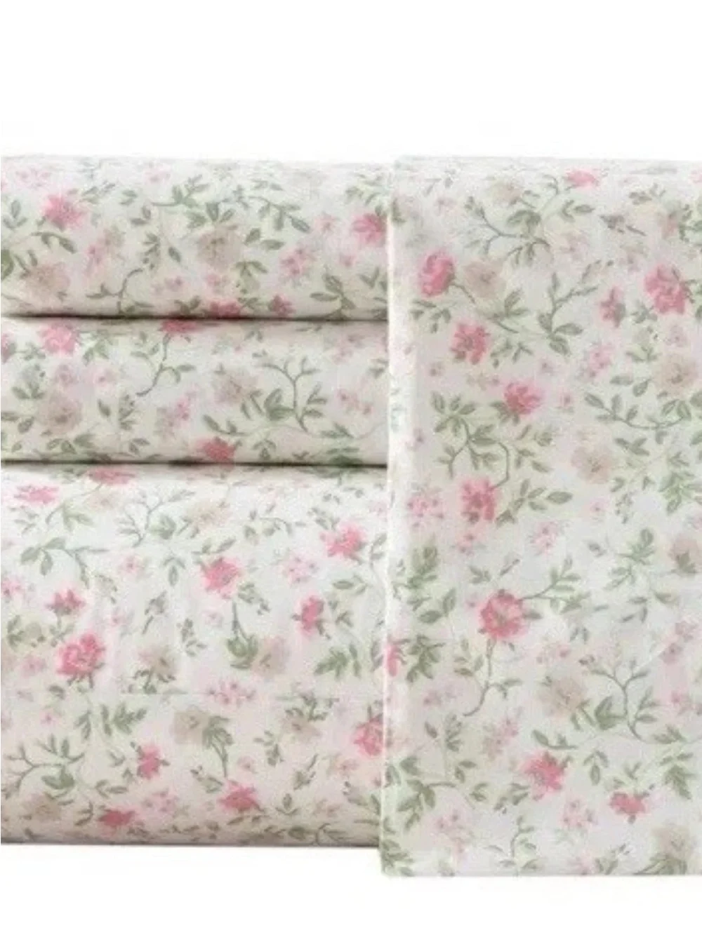 Laura Ashley ~ Twin ~ Bonnie Pink 3 Pc Sheet Set ~ 100% Cotton Percale